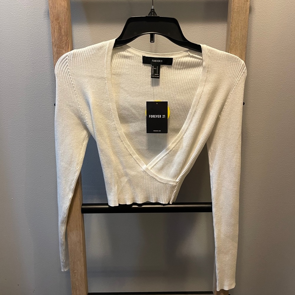 SIZE: Small. Never Worn BRAND NEW. White Long Sleeve White Cropped shirt.